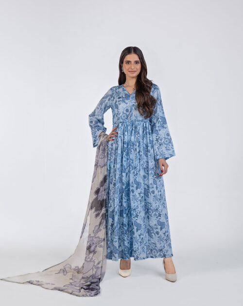 Printed 2 Pcs Self Jacquard Maxi